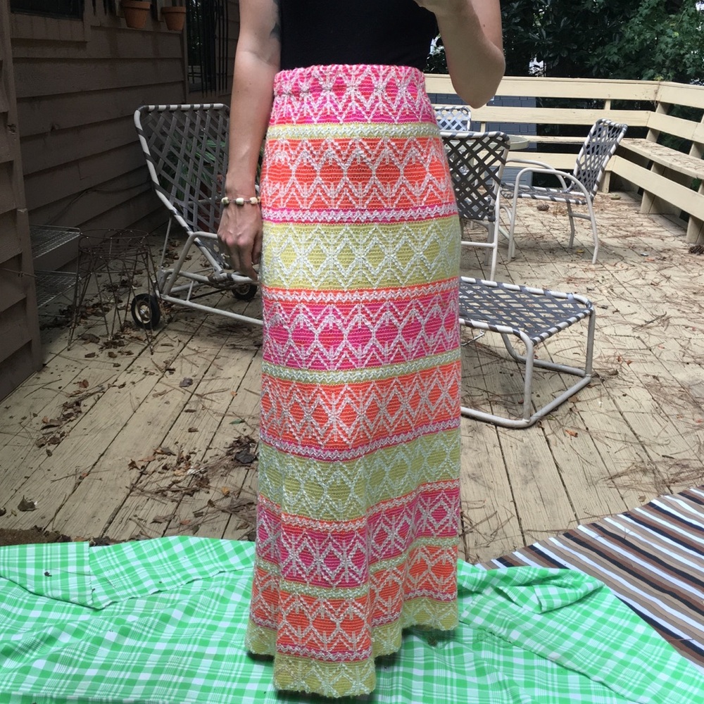 Vintage 197os Color Block Textured Maxi Skirt